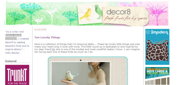 Screen shot from Holly Becker's decor8 blogspot blog
