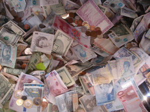 Banknotes from all around the World donated by visitors to the British Museum, London